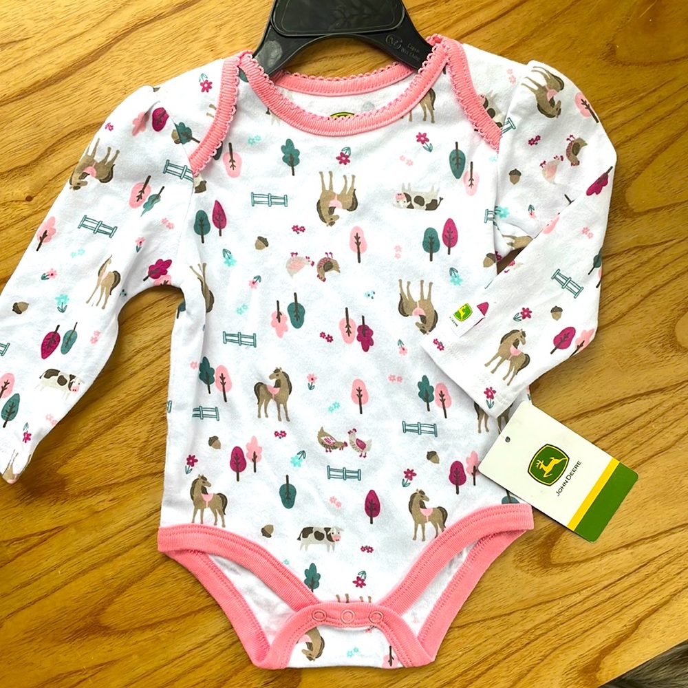 John Deere pink horse infant onesie NWT 3-6 month